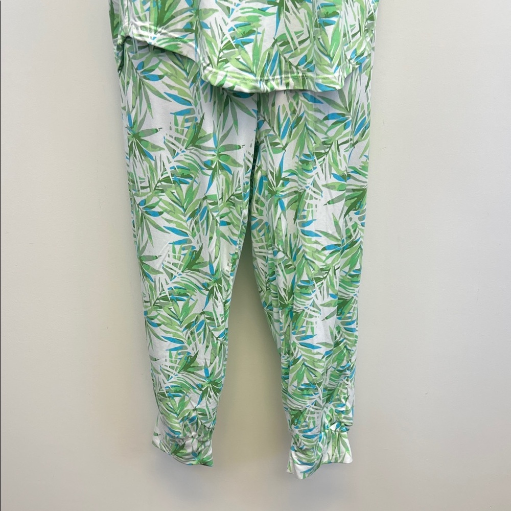 Cynthia Rowley Tropical Palm Leaves Green White and Blue Pajama set Size M - Picture 12 of 16